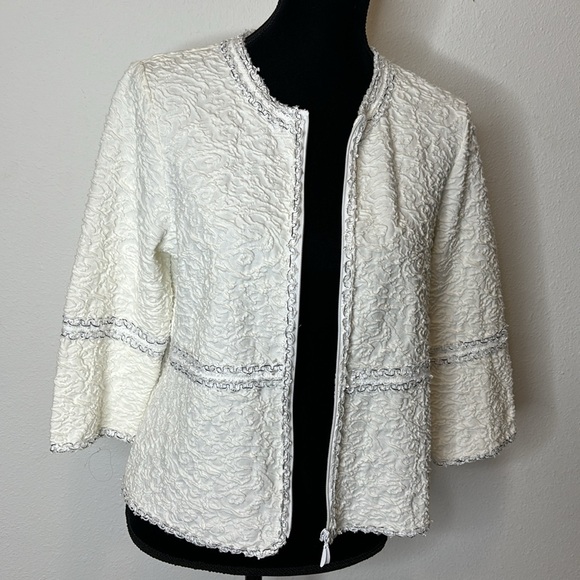 Laura Ashley size Medium Petite 3/4 sleeve zip up cardigan / blazer - Picture 11 of 12